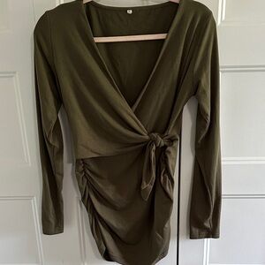 Olive Green Wrap Front Maternity/Nursing Long Sleeve Shirt